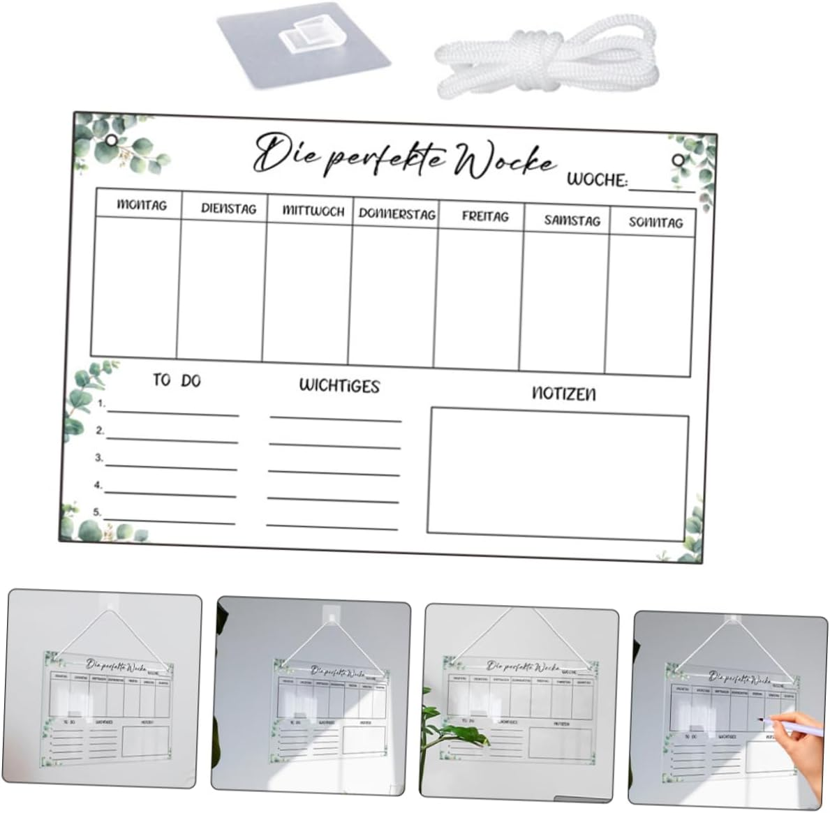 NUOBESTY 1Set Hanging Dry Erase Board for Daily Planning Smooth Wall Planner Reusable Memo Board Hooks String Organize Your Schedule Efficiently image number 1