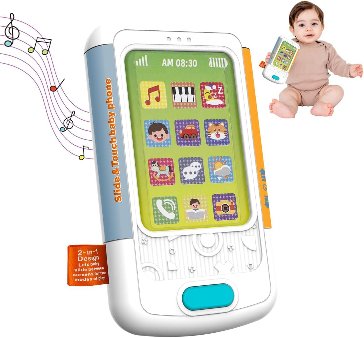 Baby First Smartphone Cell Phone with Sounds and Light, Realistic Swipe Phone Toy Fun Early Learning Musical Toy for Boys and Girls Infant image number 5