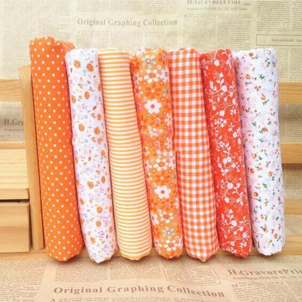 7Pcs Top Orange Cotton Craft Fabric Bundle Squares Patchwork DIY Sewing Scrapbooking Quilting Floral Dot Pattern Craft and Hobby Fabric 10" X 10" (25Cm X 25Cm) image number 4