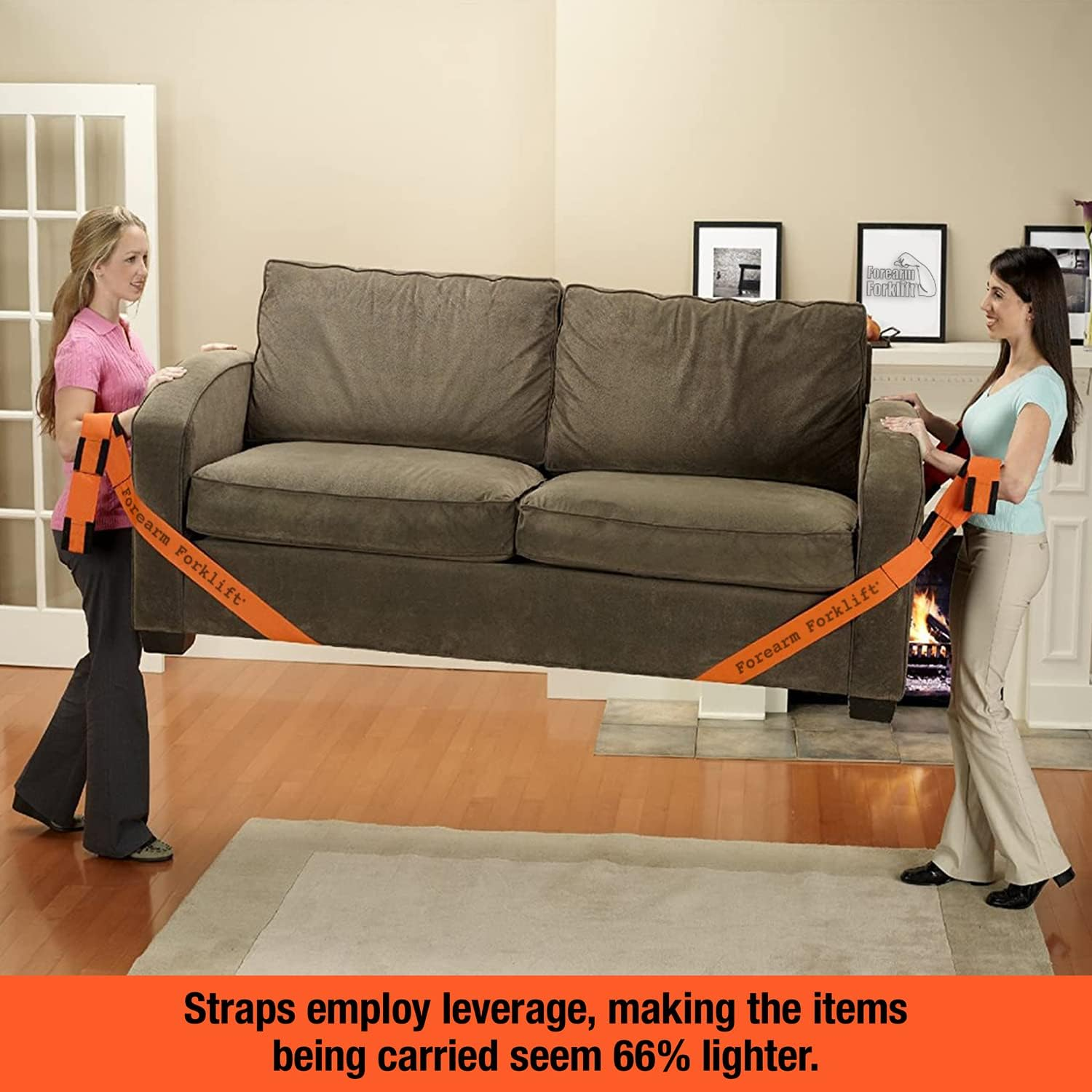 Forearm Forklift 2-Person Lifting and Moving Straps; Lift, Move and Carry Furniture, Appliances, Mattresses or Any Item up to 800 Lbs. Safely and Easily like a Pro, Orange image number 5