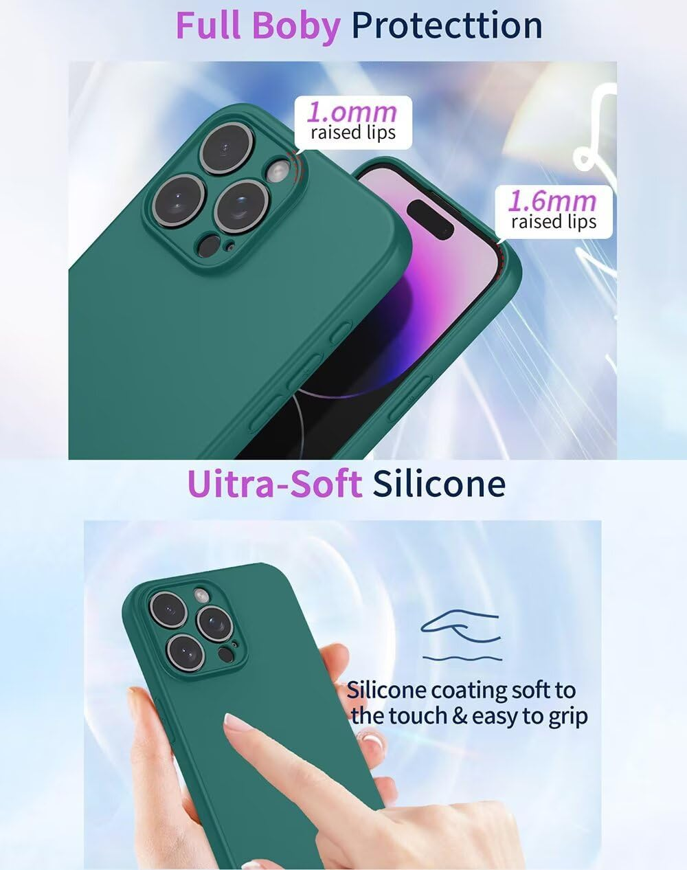 SEAHAI Case for Nothing Phone (3A) Pro, Ultra Thin Silky-Soft Touch Soft Liquid Silicone Phone Cover with Shockproof Airbag Design, Premium TPU Bumper Fashion Case - Dark Green - Blue image number 2