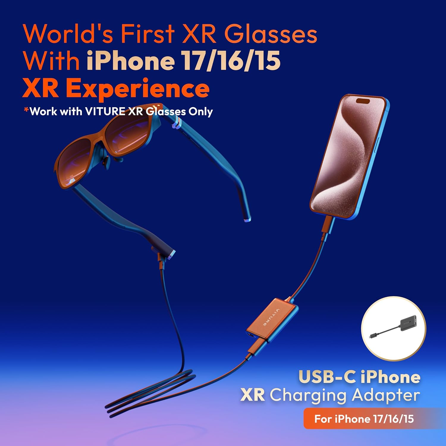 VITURE USB- C XR Charging Adapter for USB-C Iphone, Enabling Multi-Screen, Enhanced 3Dof, Spatial 3D, VR Video Features, Fits Iphone 17/16/15, Charge and Play for Other Devices image number 1