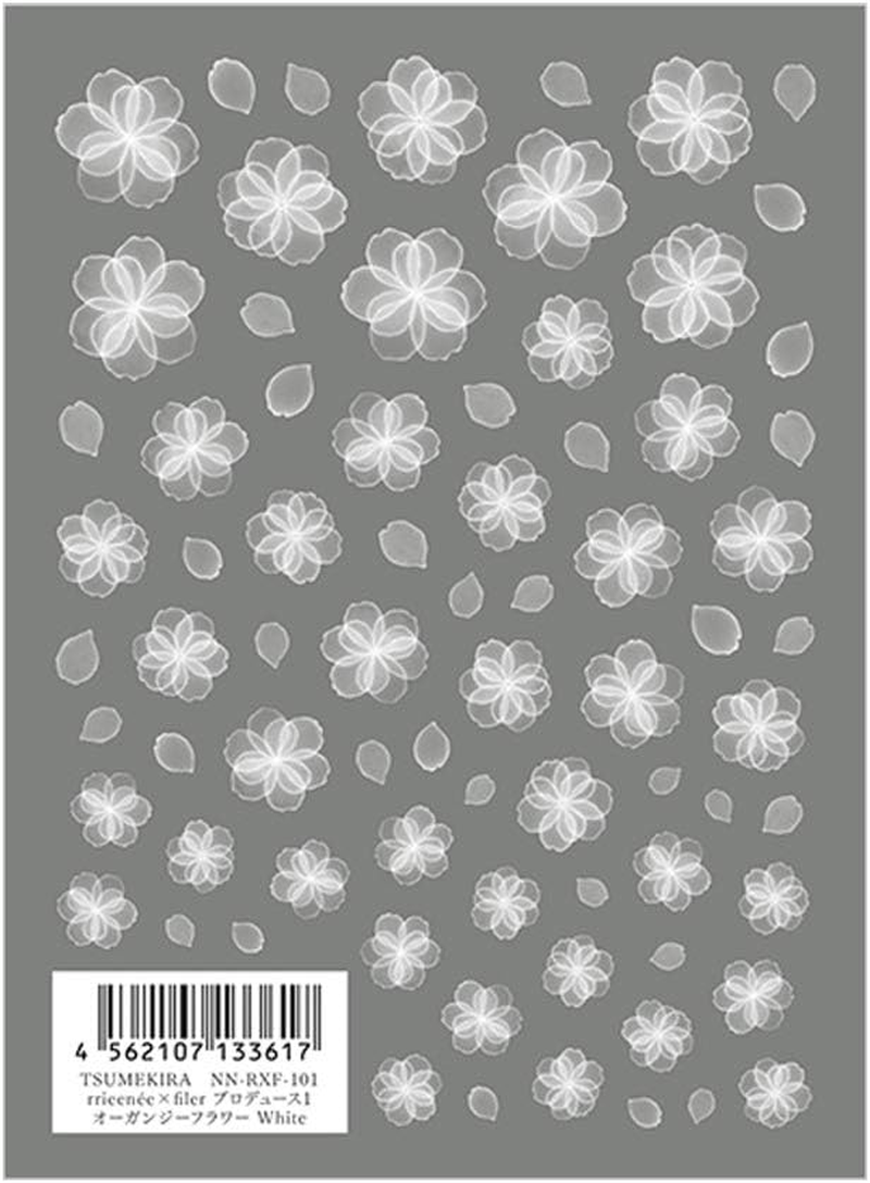 TSUMEKIRA NN-RXF-101 Nail Stickers, Rrieenee X Filer, Produce 1, Organza Flowers, White, Multicolor, 1 Piece