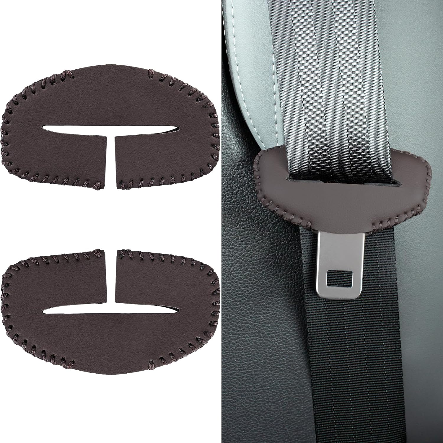 5PCS Seats Belt Buckle Cover,Car Seats Belt Fixing Buckle Decorate Protector Leather Cover,Seats Belt Silencer Clip Holster,Seats Belt Buckle Cover for Most Vehicles -Brown