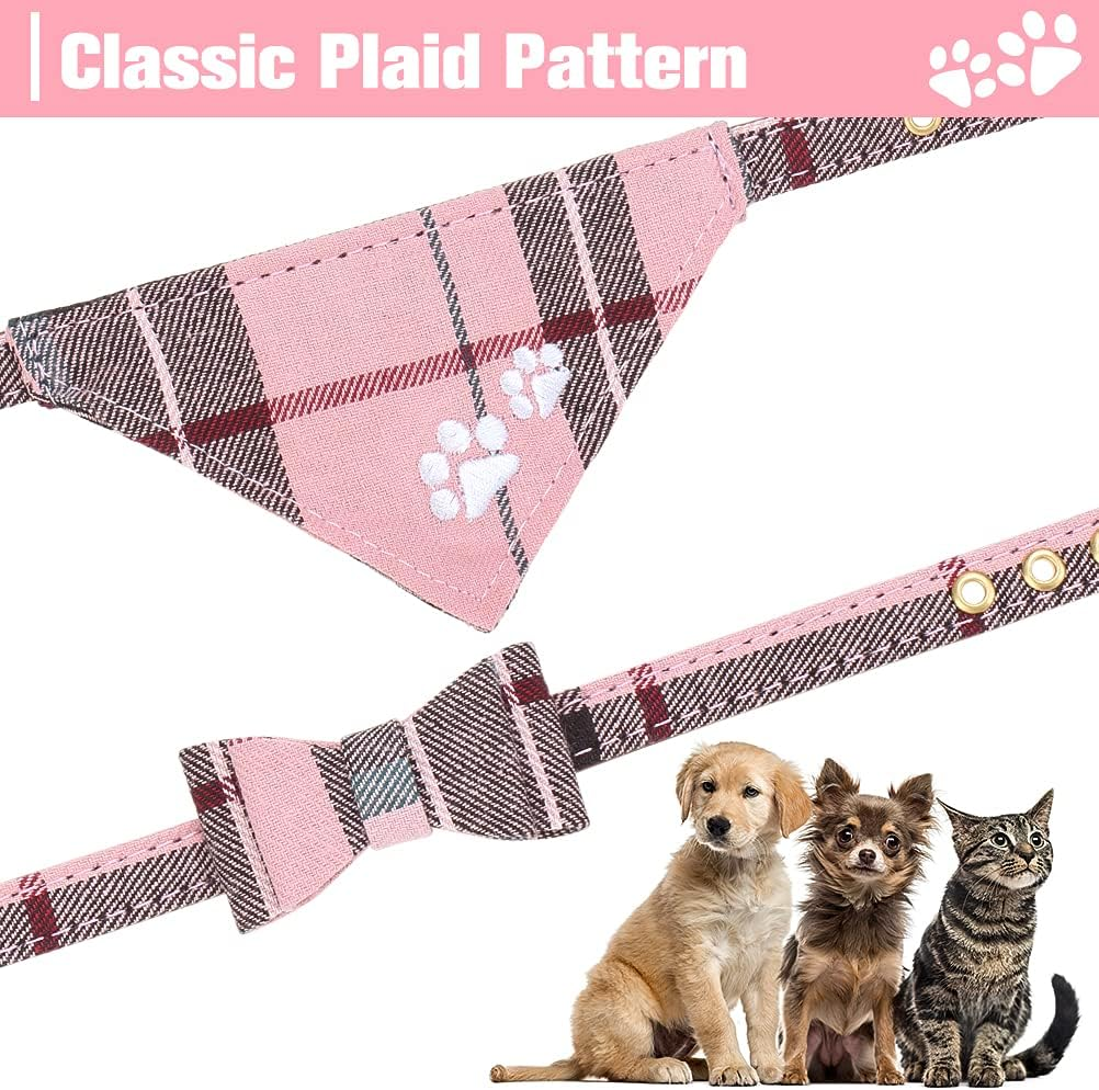 EXPAWLORER Dog Leash Collar Set - 3 Pack Plaid Pattern Adjustable Escape Proof Leash Collar Set for Outdoor Walking image number 7