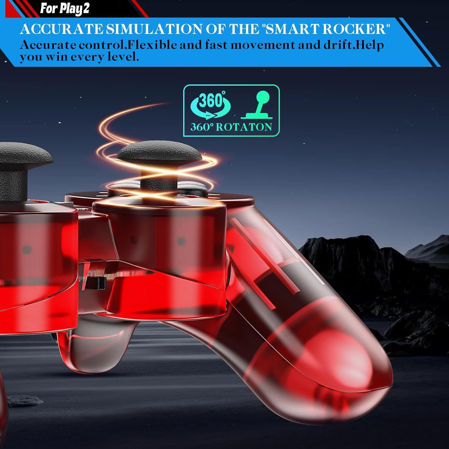 Wired Controller for PS2 Double Shock, 2 Pack Gamepad Remote Compatible with Play Station 2 (Clear Red and Clear Blue) - Clear Red And Clear Blue image number 6