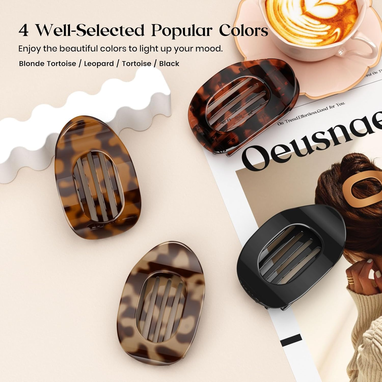 Sooyee Oeusnael 4 PCS Flat Hair Clips, French round Lay down Hair Claw Clips for Women Girls,Strong Hold Hair Barrettes for Thick Thin Hair,Comfortable Curved Flat Clips for Lying,Driving and More image number 6