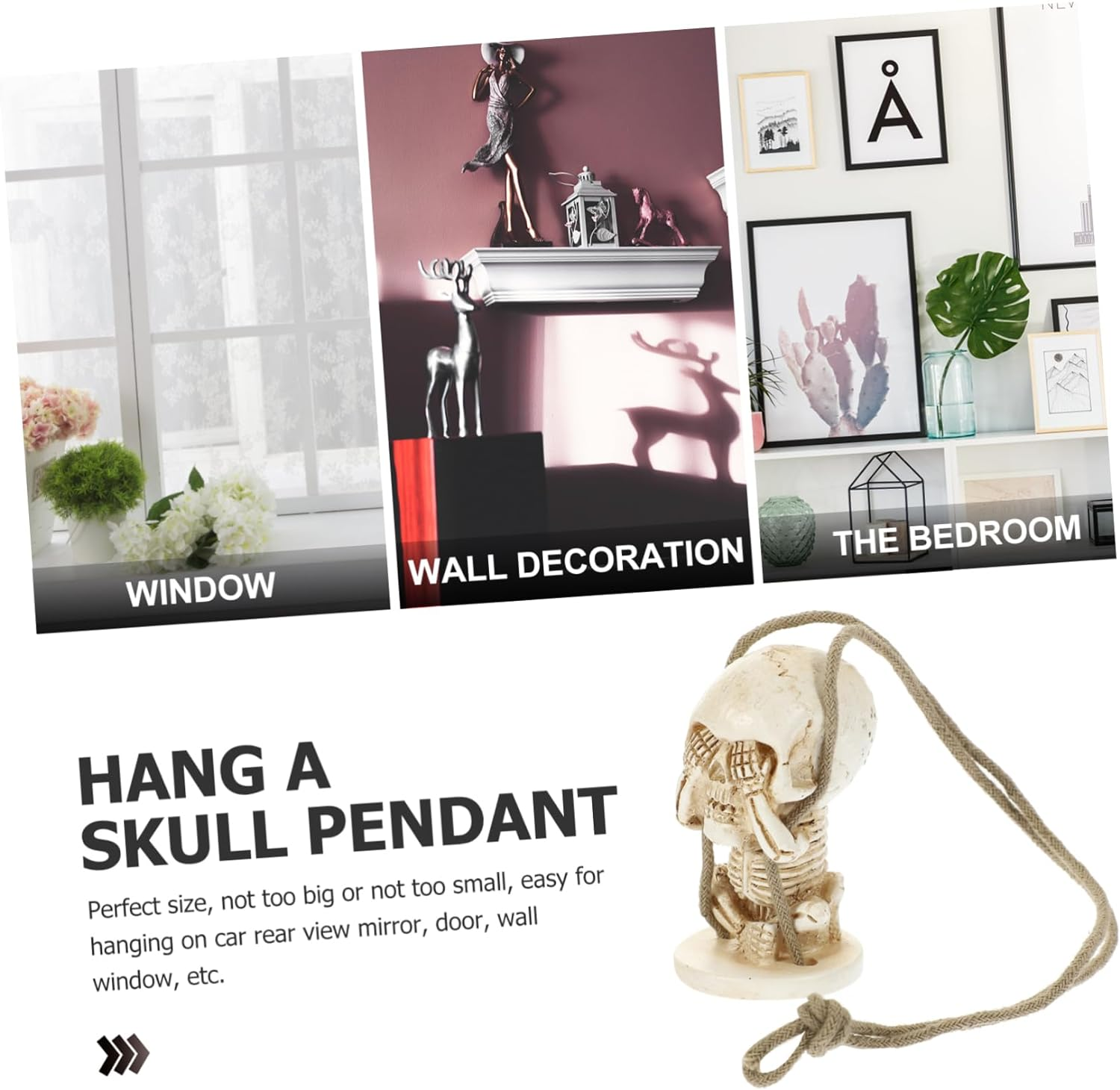 MERRYHAPY Rear View Mirror Skull Pendant Car Decor Accessory Resin Skull Ornament for Halloween Party image number 2