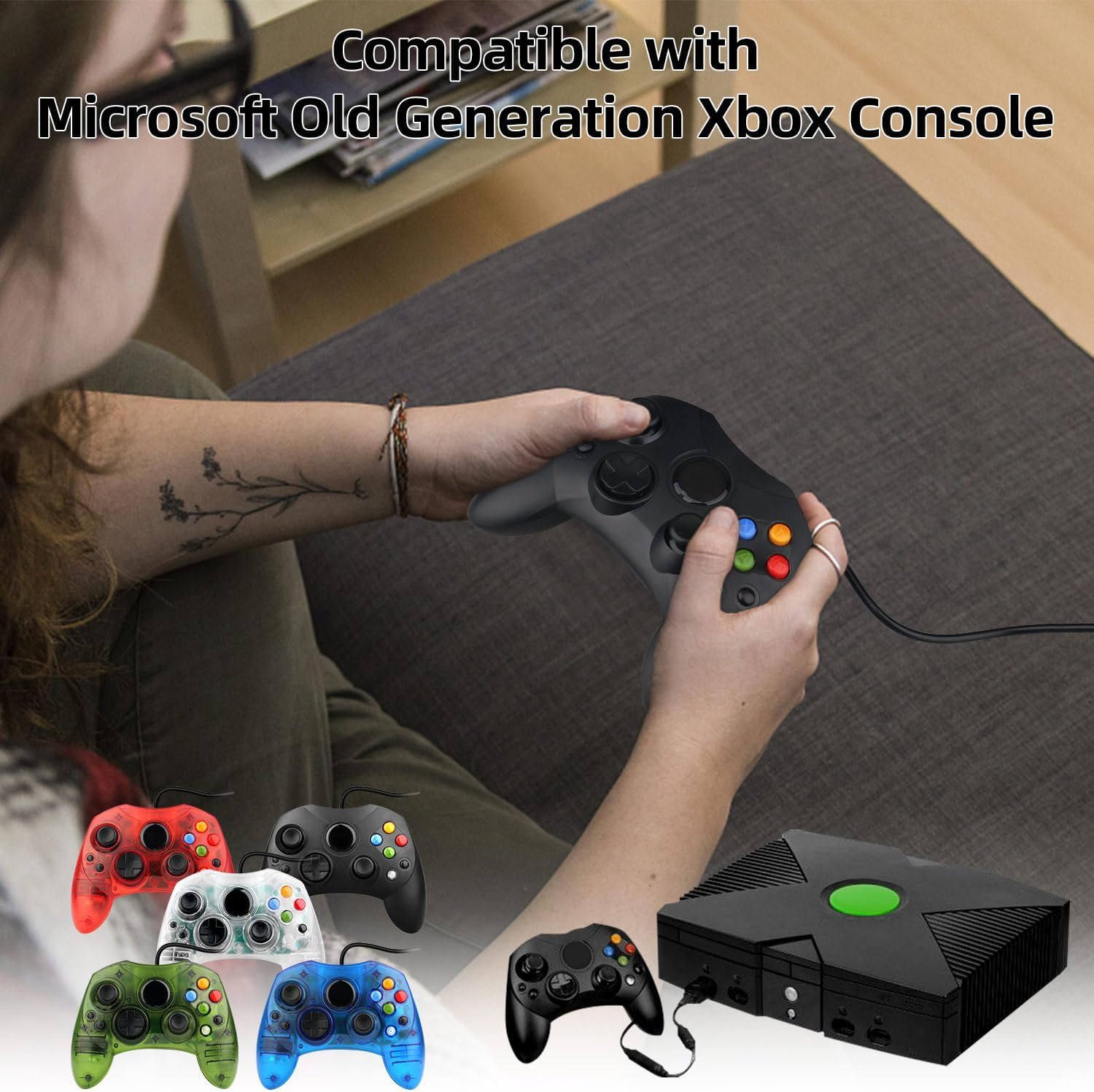 OSTENT Wired Controller Gamepad S Type 2 a for Microsoft Old Generation Xbox Console Video Game - Black image number 5