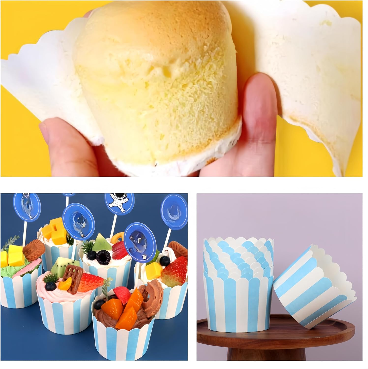 100 Pcs Cupcake Cases,Cupcake Liners, Paper Baking Cups Stripes Muffin Liners Grease-Proof Bulk Cupcake Liners Popcorn Dessert Ice Cream Ice Cream Wrapper for Birthday Parties, Christmas Weddings image number 2