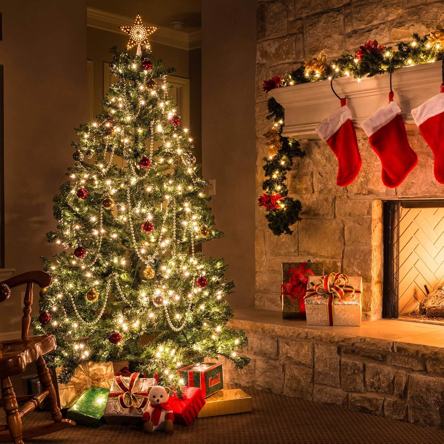 Battery Operated Christmas Lights 2 Pack 18 Feet 50 LED Clear Mini String Lights with 6 Hour Timer 8 Modes Waterproof Tree Lights for Xmas Outdoor Indoor Holiday Party Garden Decor, Warm White image number 1