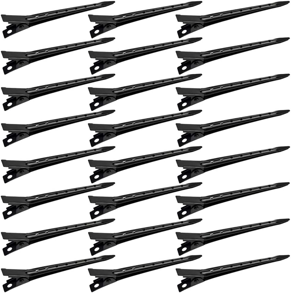 OJIOUI 24 Packs Duck Bill Clips 3.5 Inches Rustproof Metal Alligator Curl Clips with Holes for Hair Styling Haircutting and Makeup (Black, 3.5 Inch/9Cm)