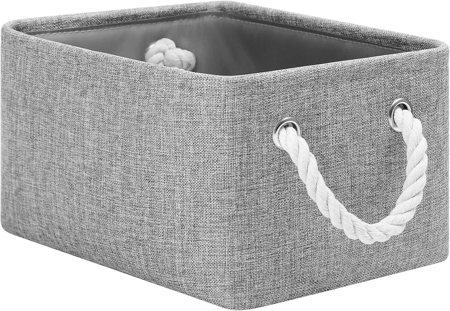 Patvingot Storage Baskets Canvas Storage Boxes with Handles, Fabric Storage Bins for Organizing Home and Clothes, Office (White/ Grey, Small-3 Pack)