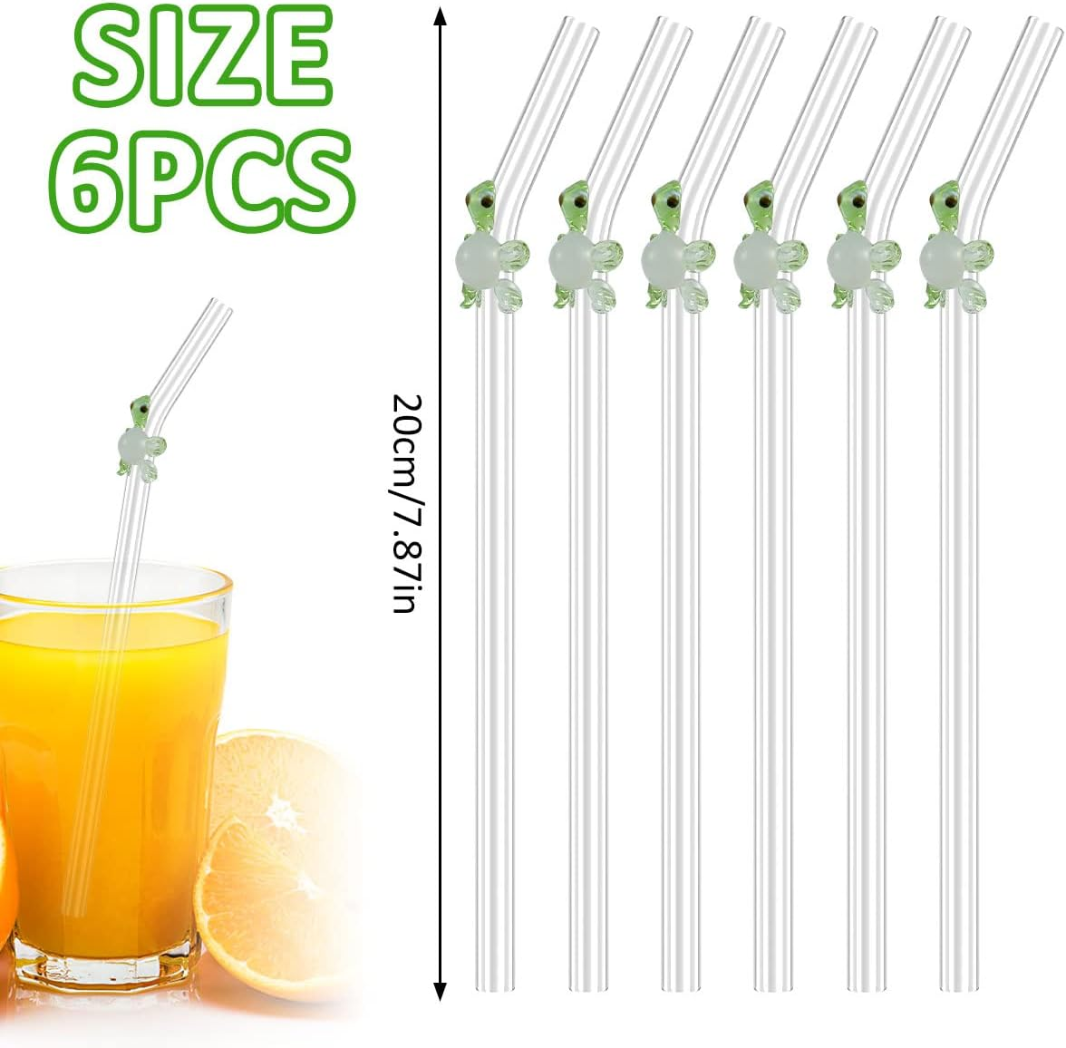 6Pcs Reusable Drinking Straws Clear Glass Drinking Staws with Cleaning Brush Cute Flower Heart Straws for Smoothies Tea Juice Milkshakes (Turtle) - Flower image number 7