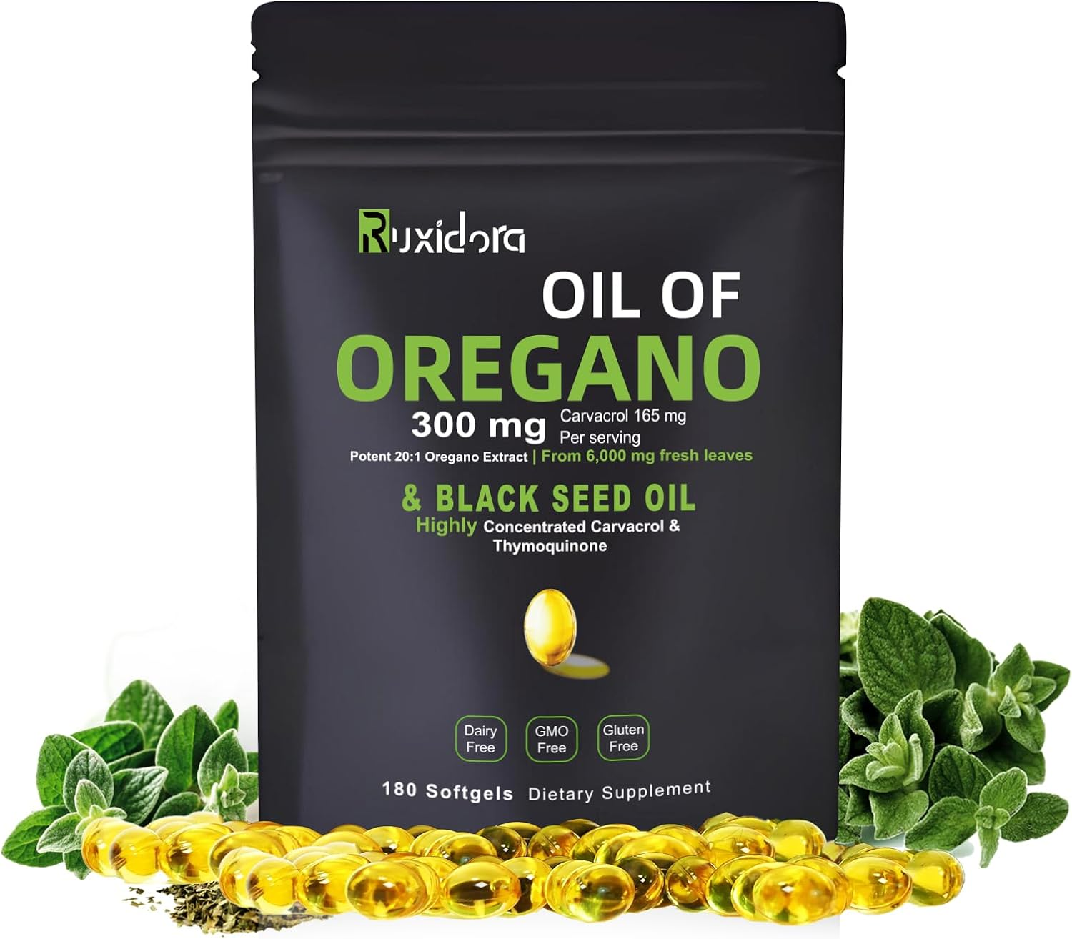 Oregano Oil & Black Seed Oil Softgels,180 Capsules | Cold-Pressed | Non-Gmo,Gluten-Free, Vegan image number 2