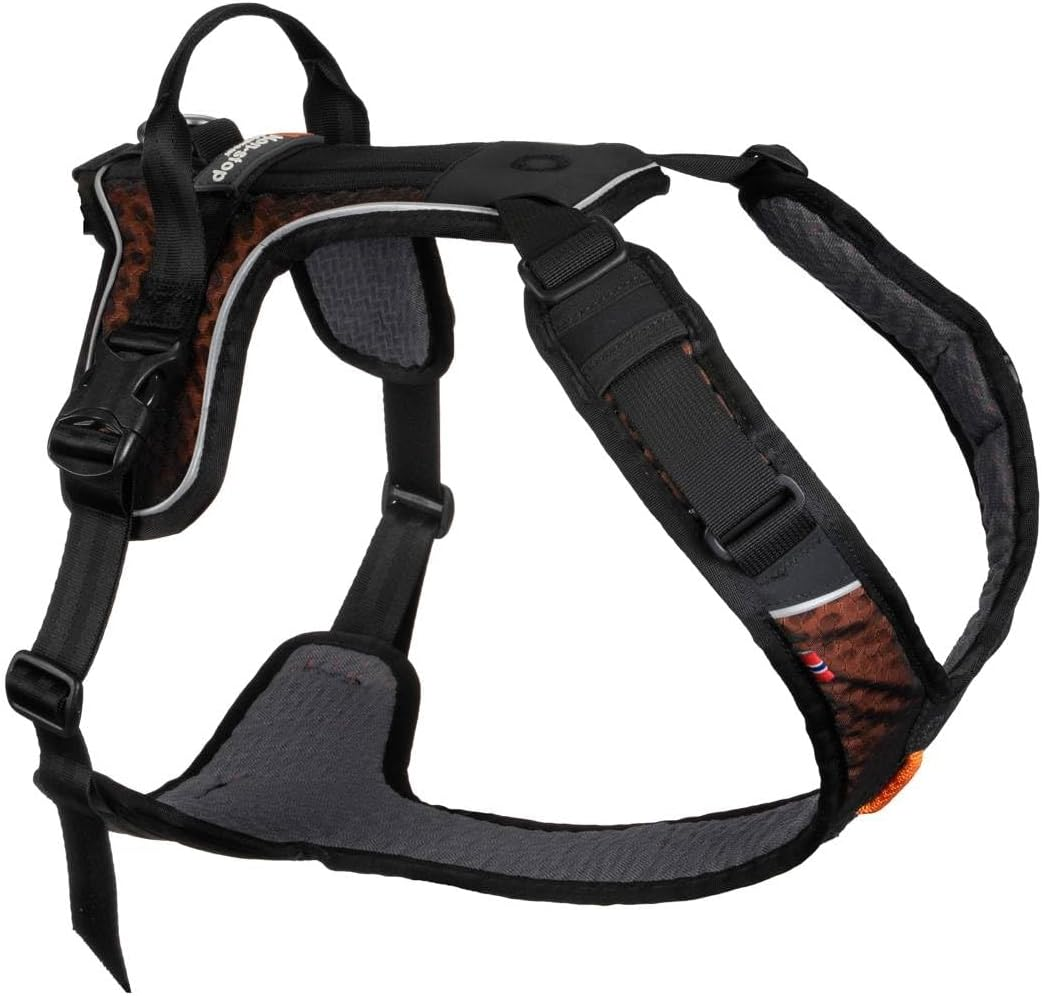 Non-Stop Dogwear Rock Harness Adjustable Dog Harness for Small Dogs with 3 Leash Clips, Handle and Reflective, Black/Orange, Size S image number 4
