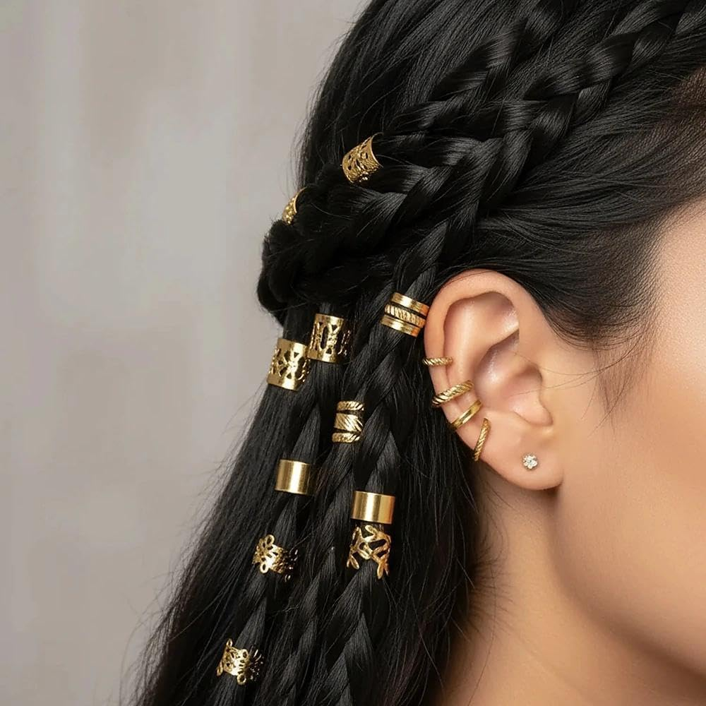 50-Piece Gold Metal Hair Clips & Hair Accessories for Braids, Locs, and Dreadlocks - Ermaoo image number 1