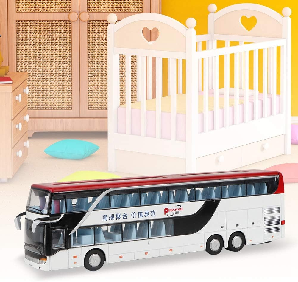 Electric Alloy Bus Toy Double-Decker Bus Toy, Kids Car Model Toy, Vehicles Toy Girls for Boys(White Red) image number 2