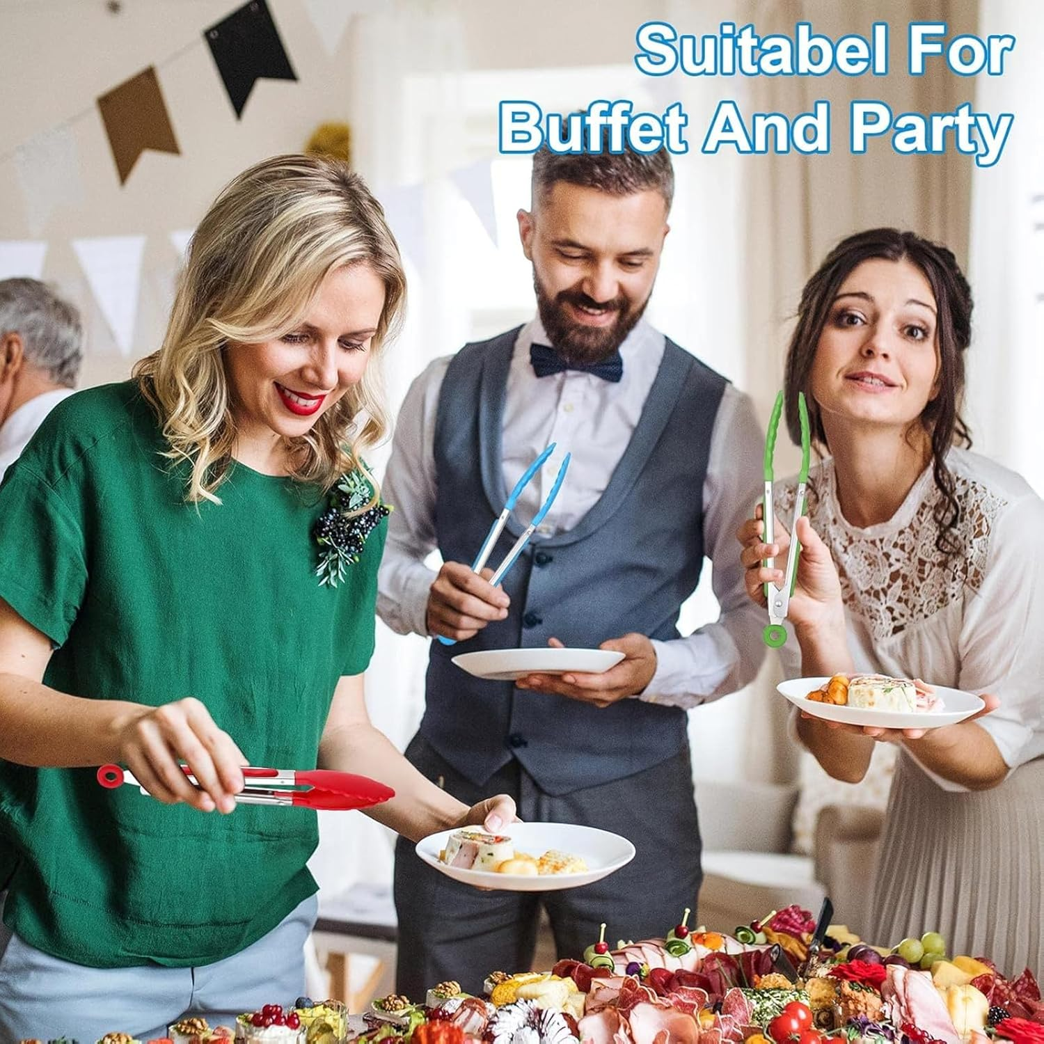 7 Inch Mini Serving Kitchen Tongs with Silicone Tips, Stainless Steel Tongs for Salad, Grilling, Frying and Cooking, 4 Pieces image number 1