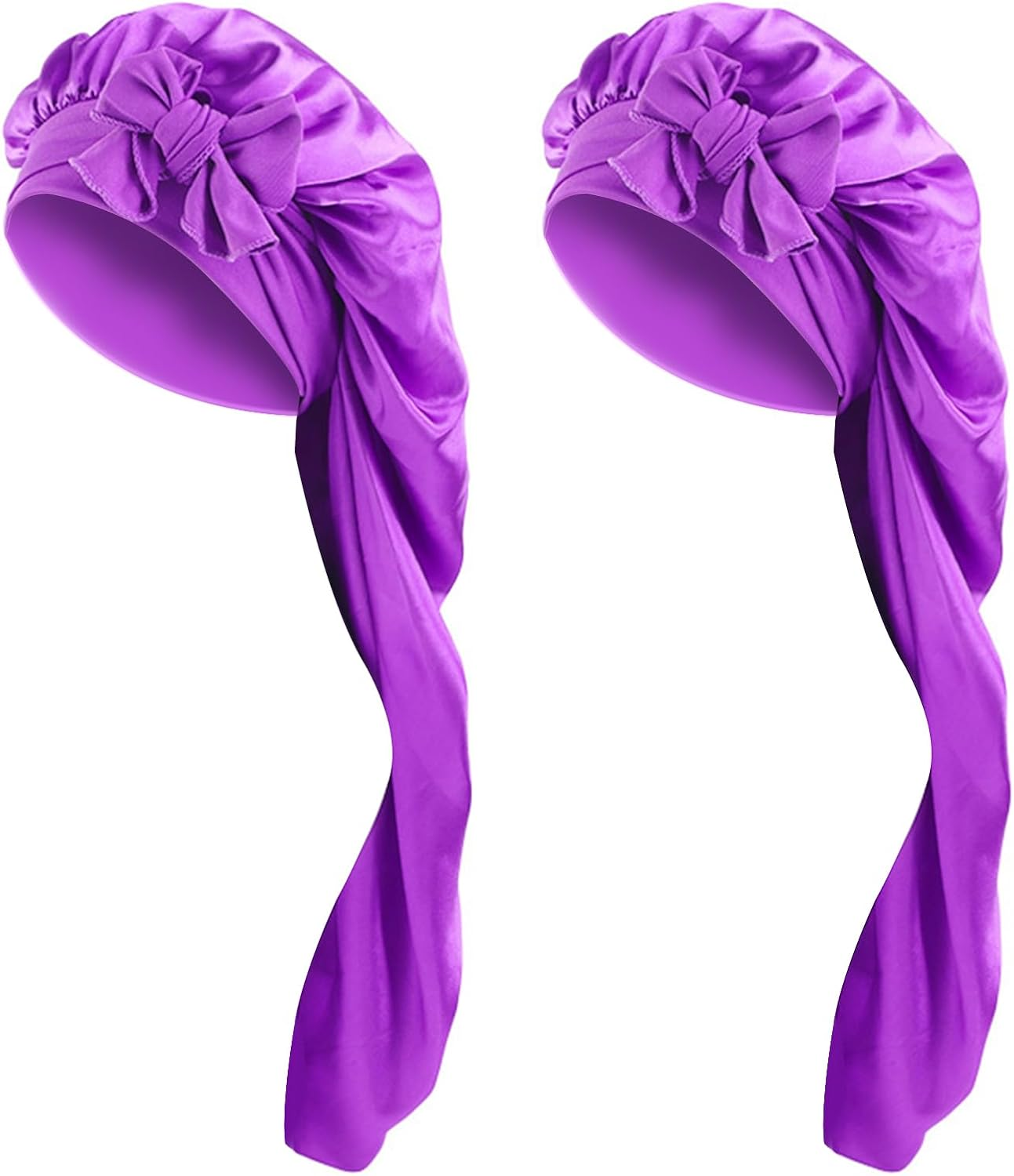 2PCS Satin Silk Hair Bonnet with Tie Band, Large for Braids Sleeping, Adjustable Sleep Cap for Women, Elastic for Long Hair