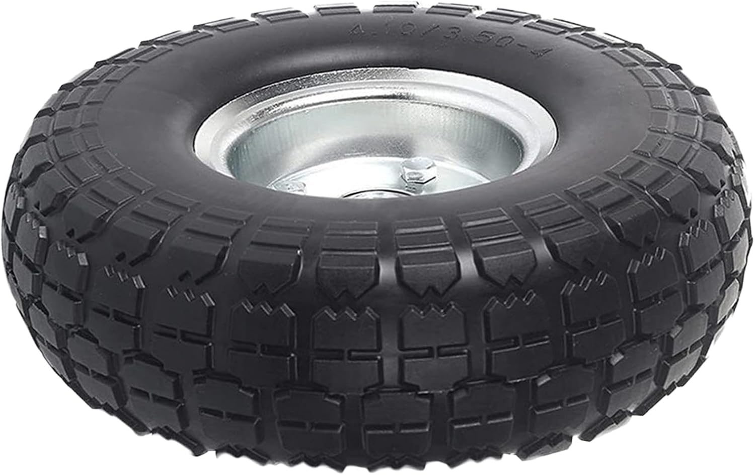 2 Pack 10" Flat Free Tires Solid Rubber Tyre Wheels, 4.10/3.5-4 Air Less Tires Wheels with 5/8" Center Bearings for Hand Truck, Trolley, Wheelbarrows, Garden Cart, Black image number 6