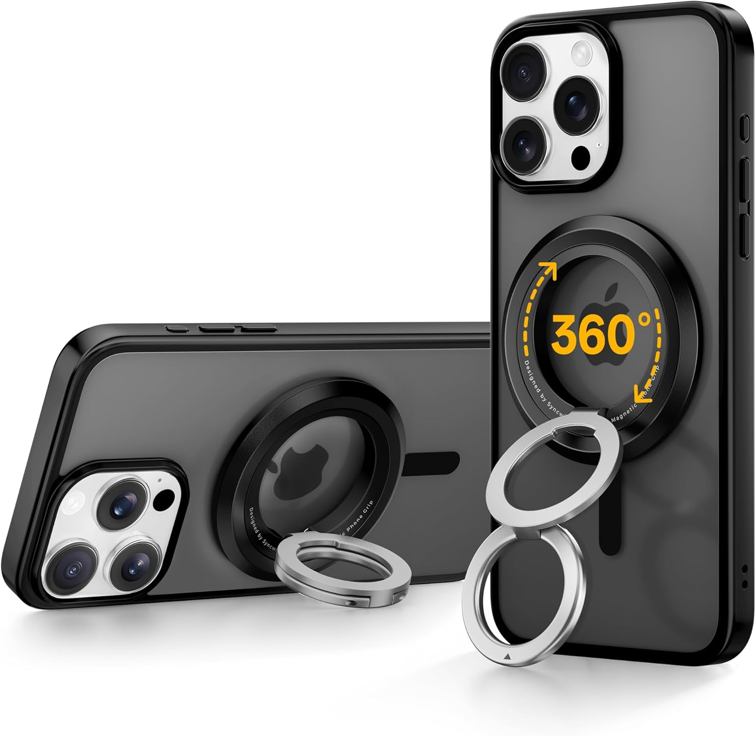 SYNCWIRE Phone Ring Holder Grip for Magsafe, 360&deg; Rotation Magnetic Cell Phone Grip Stand Two-Sided Magnetic Compatible with Iphone 17 16 15 14 13 12 Pro Max Fits Magsafe Accessories