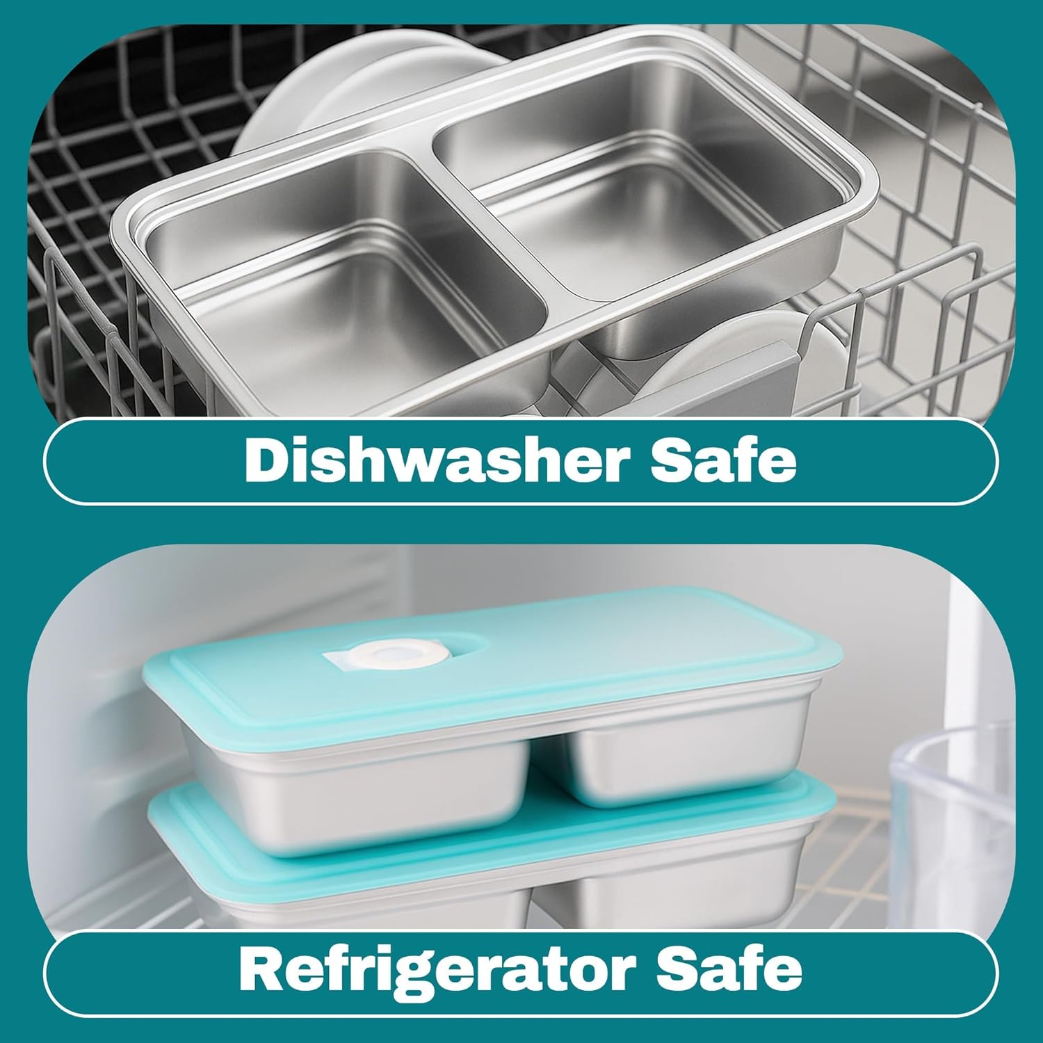 2PCS Reusable Snack Containers with Lids - Stainless Steel Bento Box - Stainless Steel Food Storage Containers - Dishwasher and Suitable for Kitchen Snacks Dips Take Out Travel and Outdoor Camping