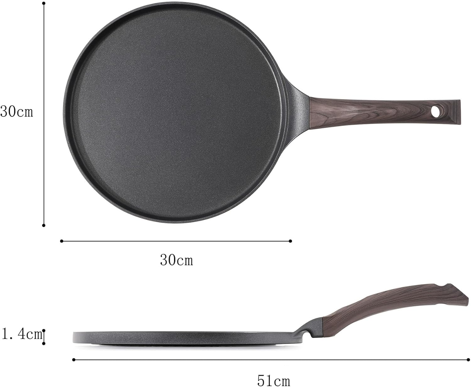 SENSARTE Black Crepe Pan 30 Cm Non-Stick Pan Omlette Pan Pancake Flat Pan with Swiss Granite Non-Stick Coating, Bakelite Handle, Induction Compatible, Pfoa-Free image number 3