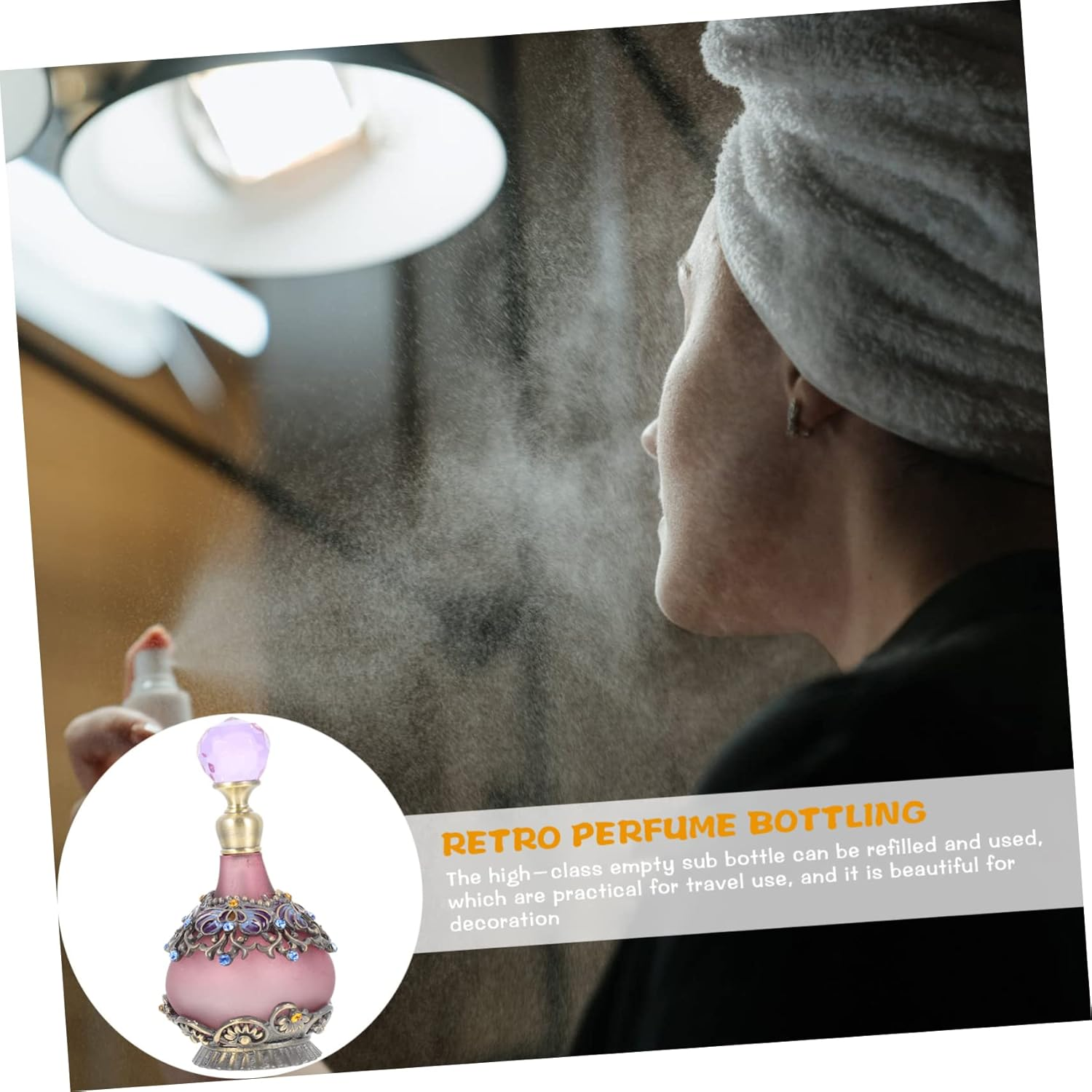 Yardenfun Vintage Refillable Perfume Bottle 23Ml Glass Essential Oil Dispenser Enamel Coating Purple Crown Design Travel Cosmetic Storage Container image number 4