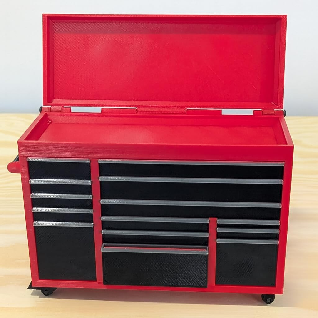 Mini Desk Tool Chest Organiser &ndash; Red & Black PETG, Australian-Made, Flip-Top Lid, Rugged Desk Storage for Usbs, Bolts & Bits &ndash; Great for Tradies, Mechanics & DIY Fans (180&times;65&times;100 Mm)