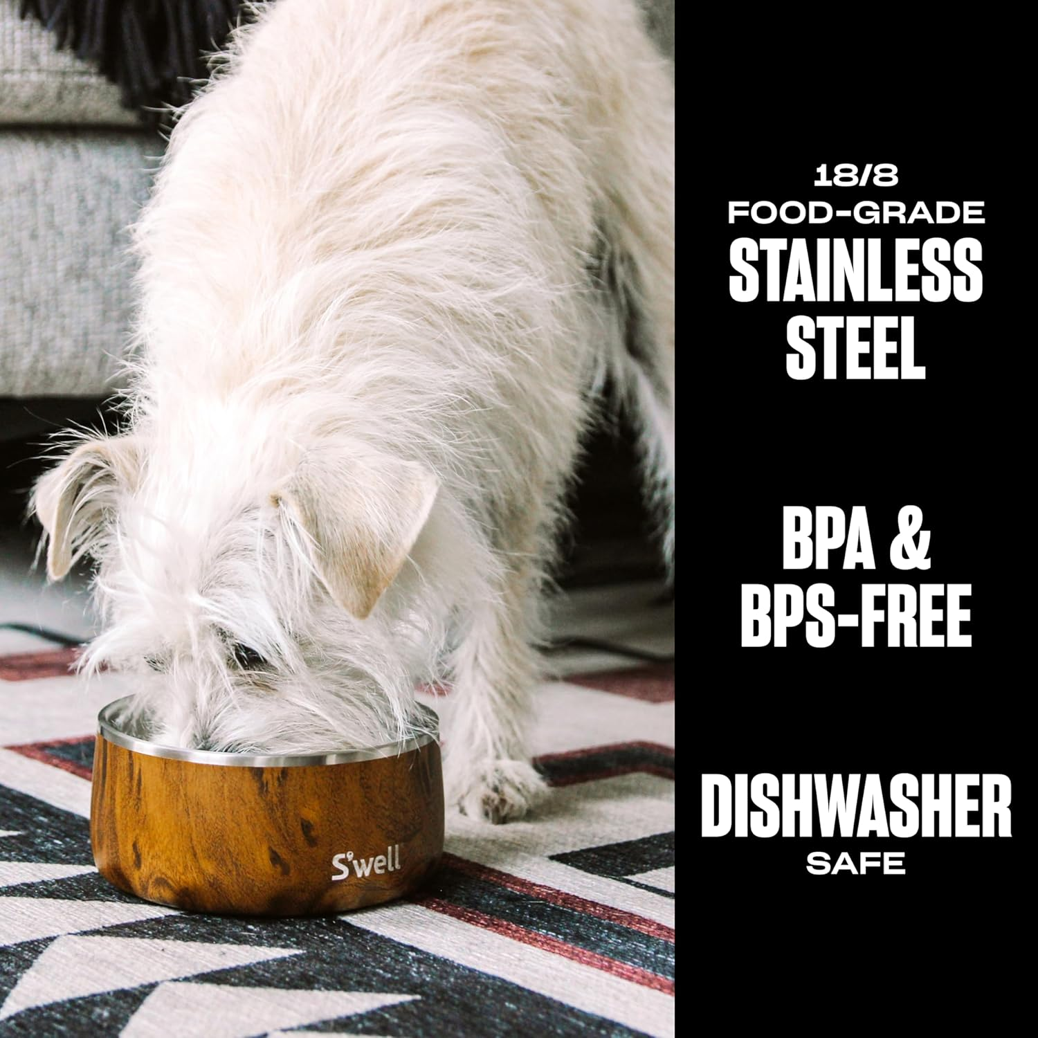 S'Well Stainless Steel Dog Bowl - for Small to Medium Size Dogs - 16Oz, Teakwood - Non-Slip and No-Spill Design with Rubber Bottom, and Dishwasher Safe - Bpa-Free Pet Bowl for Food and Water image number 6