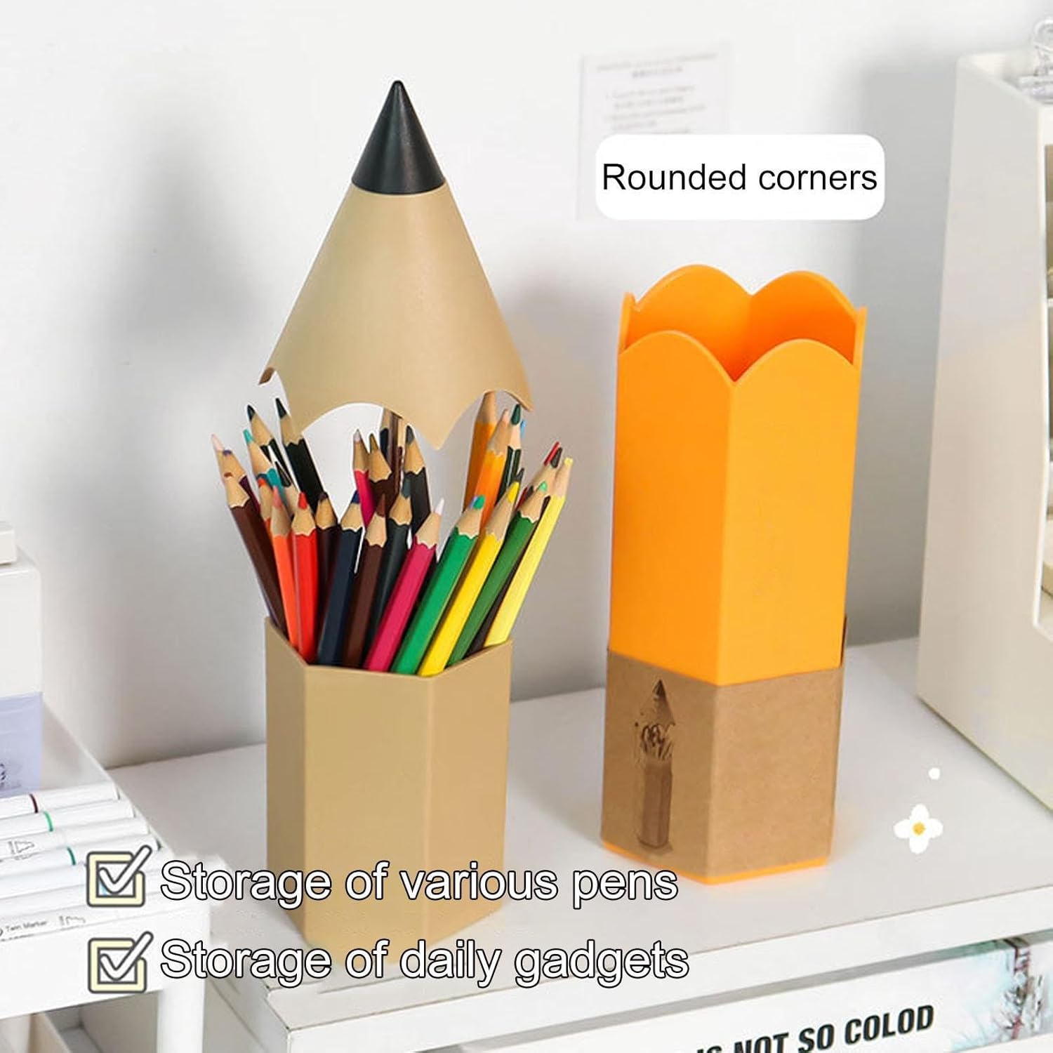 Opilroyn Pencil Holder - Pen Shaped Pencil Dispenser, Office Accessories Pencil Dispenser, Stylish Pen Holder | Creative Pen Dispenser with Dustproof Lid