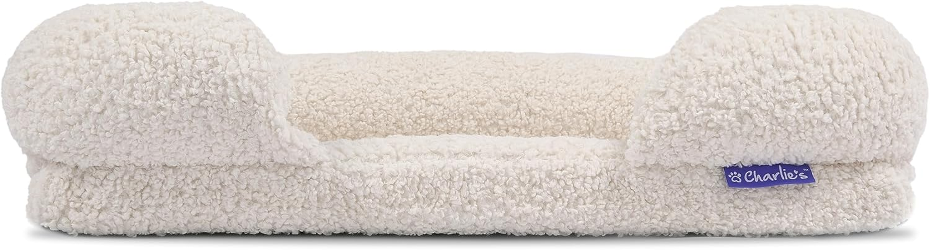 Charlie'S Boucle Style Ultra - Soft Teddy Fleece Orthopedic Memory Foam Calming Dog Cat Pet Sofa Bed Head and Neck Support - Cream Large 120X89X6Cm+15Cm