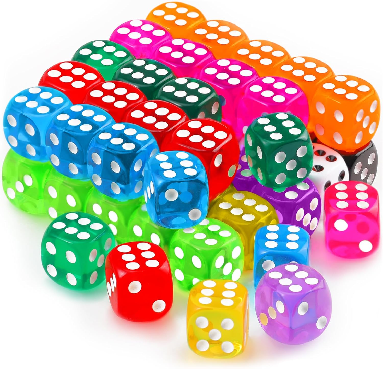 JMQU 16MM Colored Dice Set, 50Pcs 6 Sides Standard Bulk Large D6 Dice with Portable Plastic Box, 10 Colors Including Red Dice,Green Dice for Board Games,Parties,Classroom Math Games image number 3