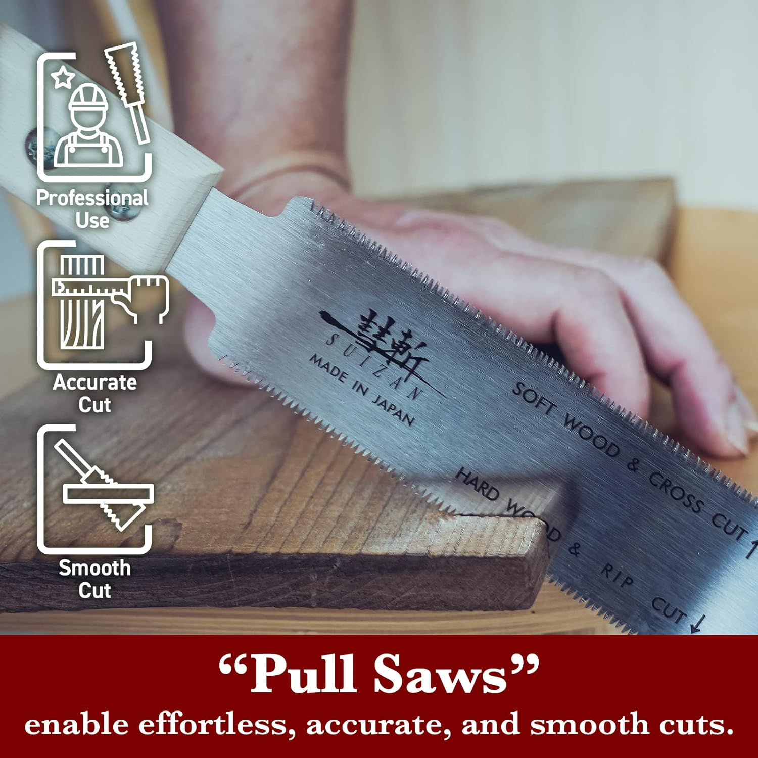 SUIZAN Ryoba Double Edge Saw 150Mm - Professional Japanese Pullsaw Small Handsaw Woodworking Tools image number 2