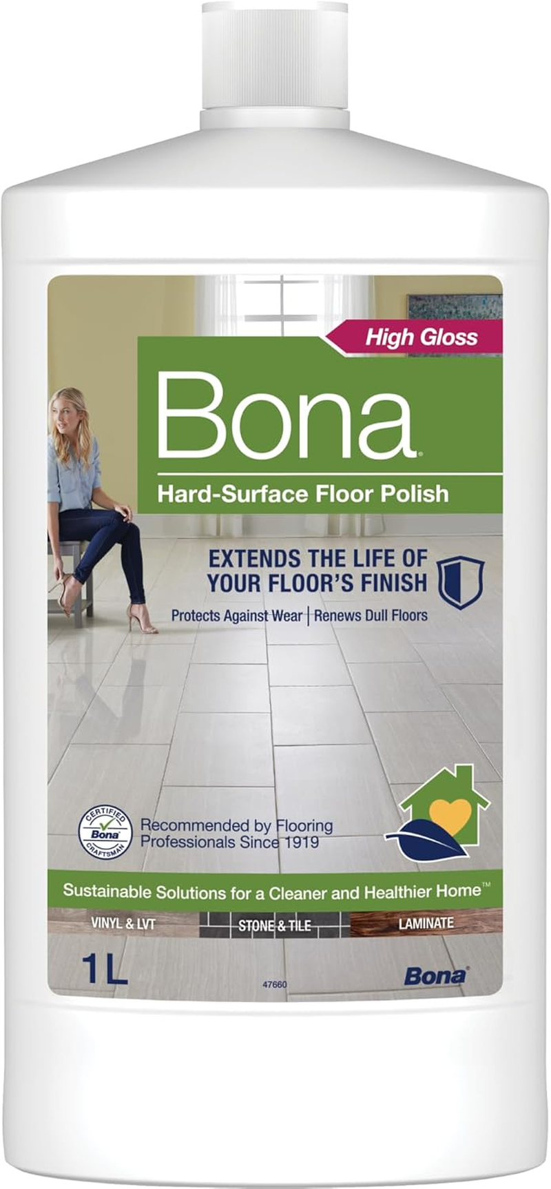 Bona Stone, Tile & Laminate Polish 1L - Hard Surface Floor Maintenance - Revives Scratched & Dull Surfaces - Ready to Use Formula for 50 Square Meters image number 3