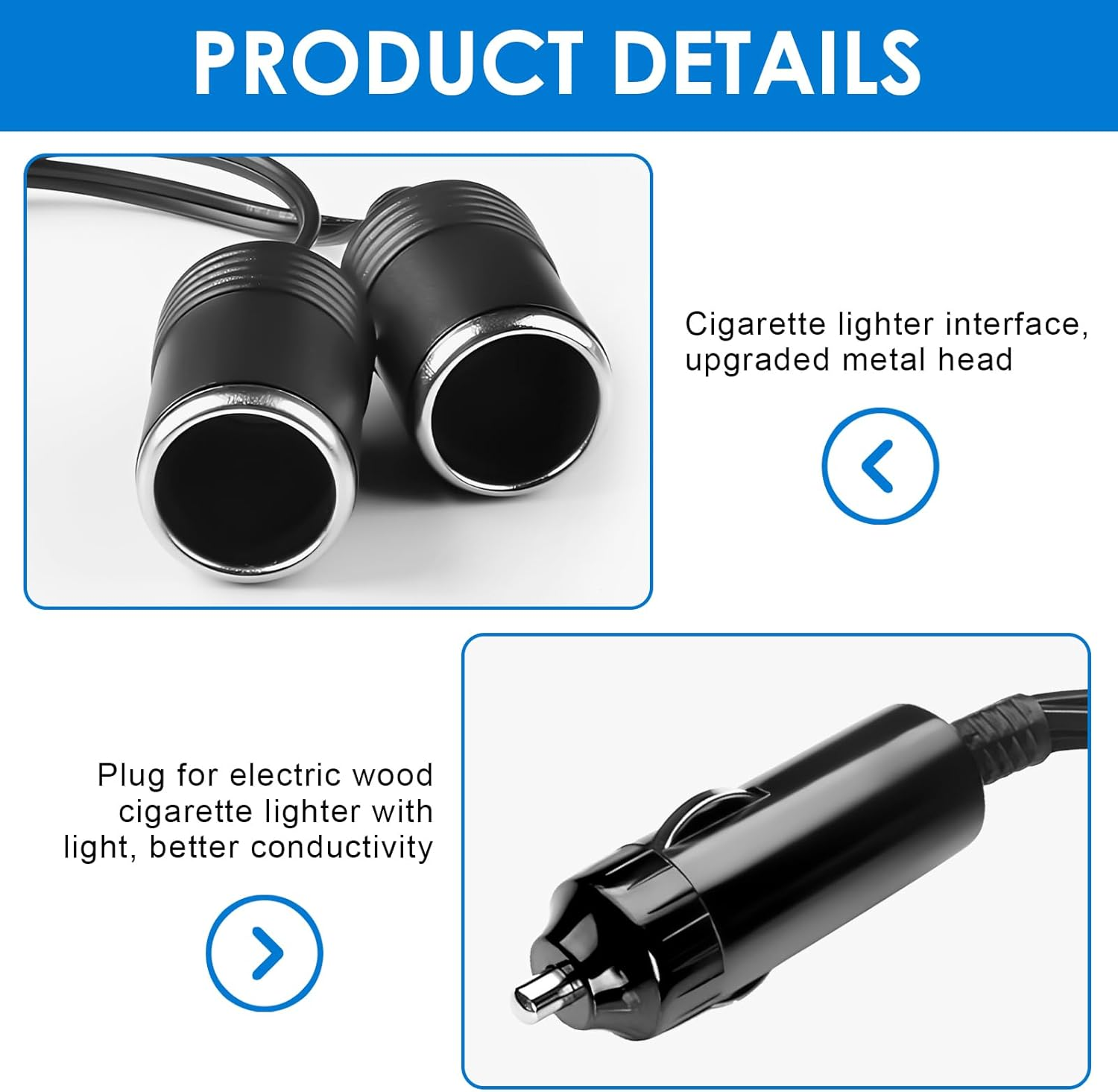1 to 2 Car Cigarette Lighter Splitter Adapter - 12V/24V Plug Socket 2-Way Splitter Y Adapter with 15A Fuse, 9.84" Extension Cord with Dual Charger Port for Simultaneous Charging for Cars Trucks Rvs image number 3