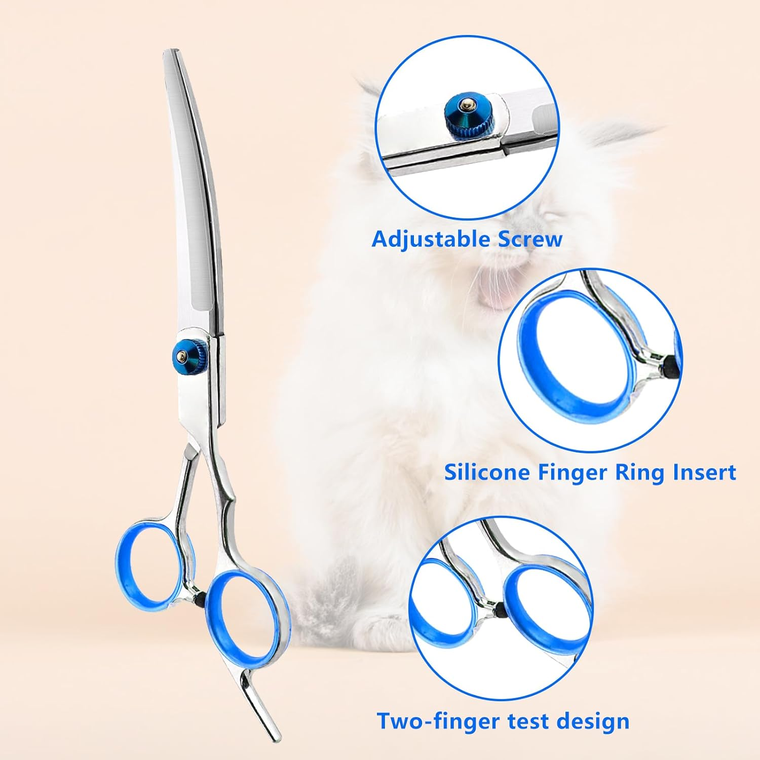 Dog Scissors, 5-In-1 Dog Scissors Set, Dog Shears, Curved, Stainless Steel Dog Grooming Set, with Steel Comb and Leather Case for Dogs, Cats, Pets image number 3