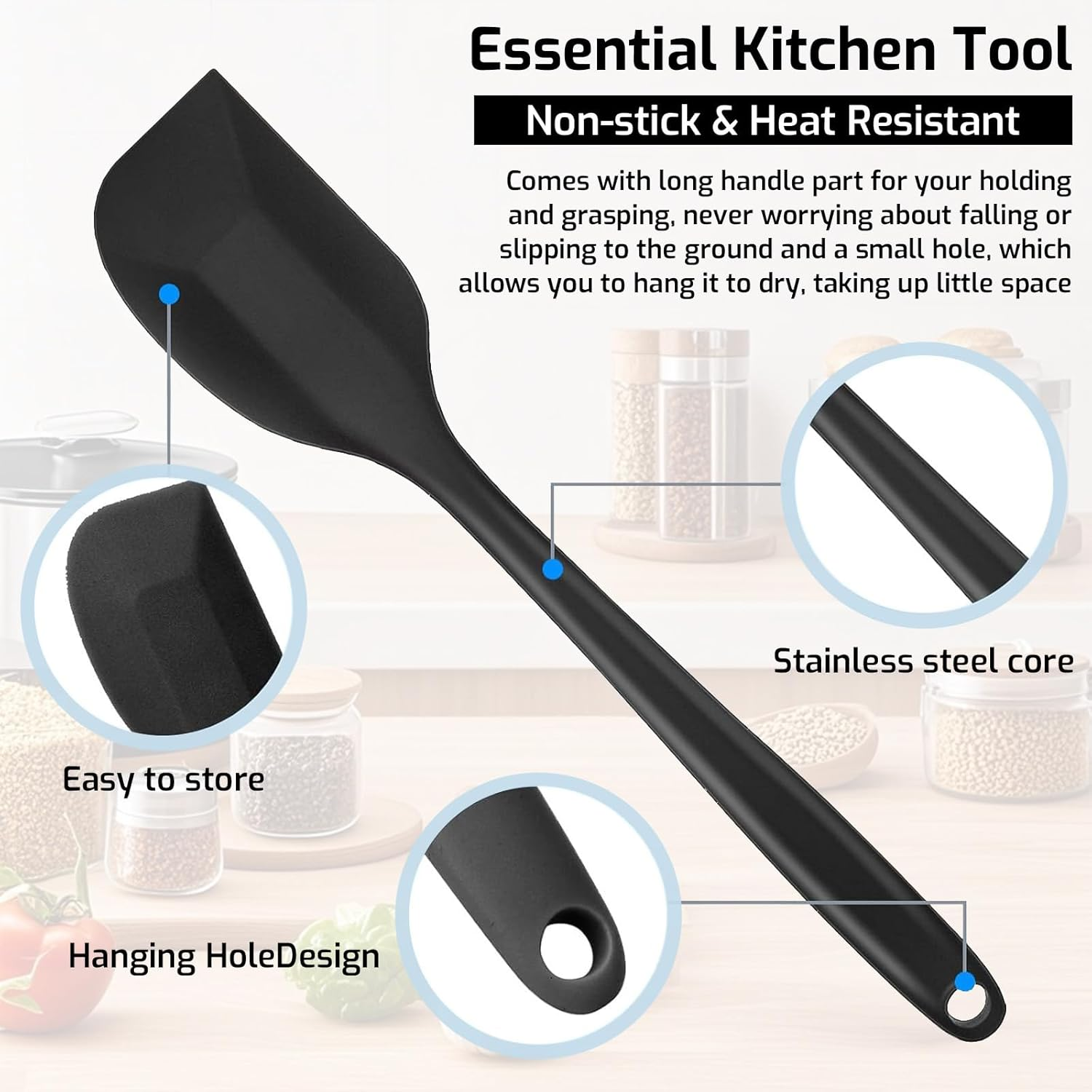 2 Pack Silicone Spatula Set - Ergonomic Handle for Non-Stick Pans, Ultra Heat Resistant - BPA Free & Dishwasher Safe, Perfect for Baking, Cooking, Mixing (Black) image number 4