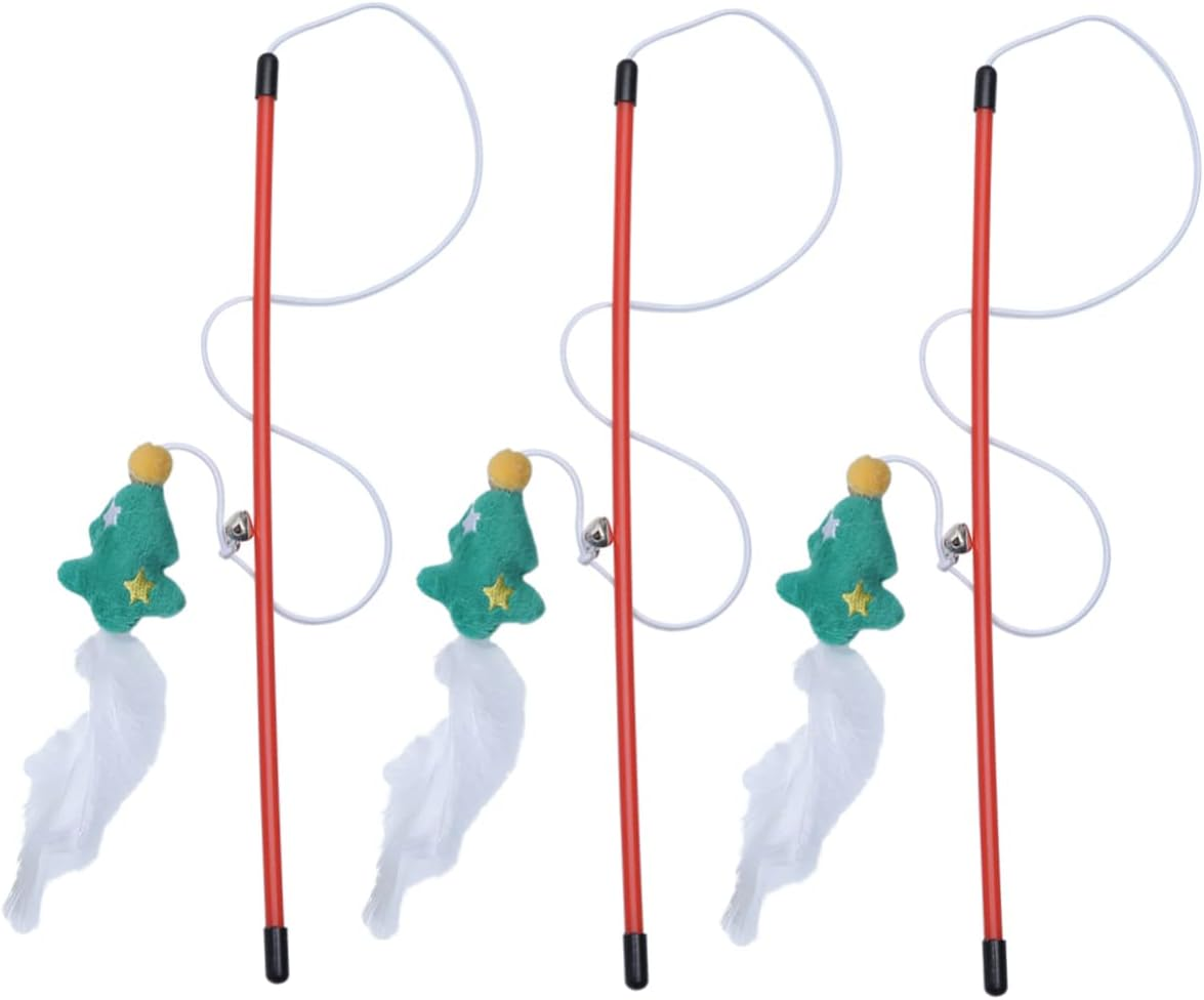 Beaupretty Pack of 3 Interactive Cat Teaser Wand Christmas Cat Interactive Toy Cat Toy Christmas Cat Teaser Toy Christmas Cat Teaser image number 3