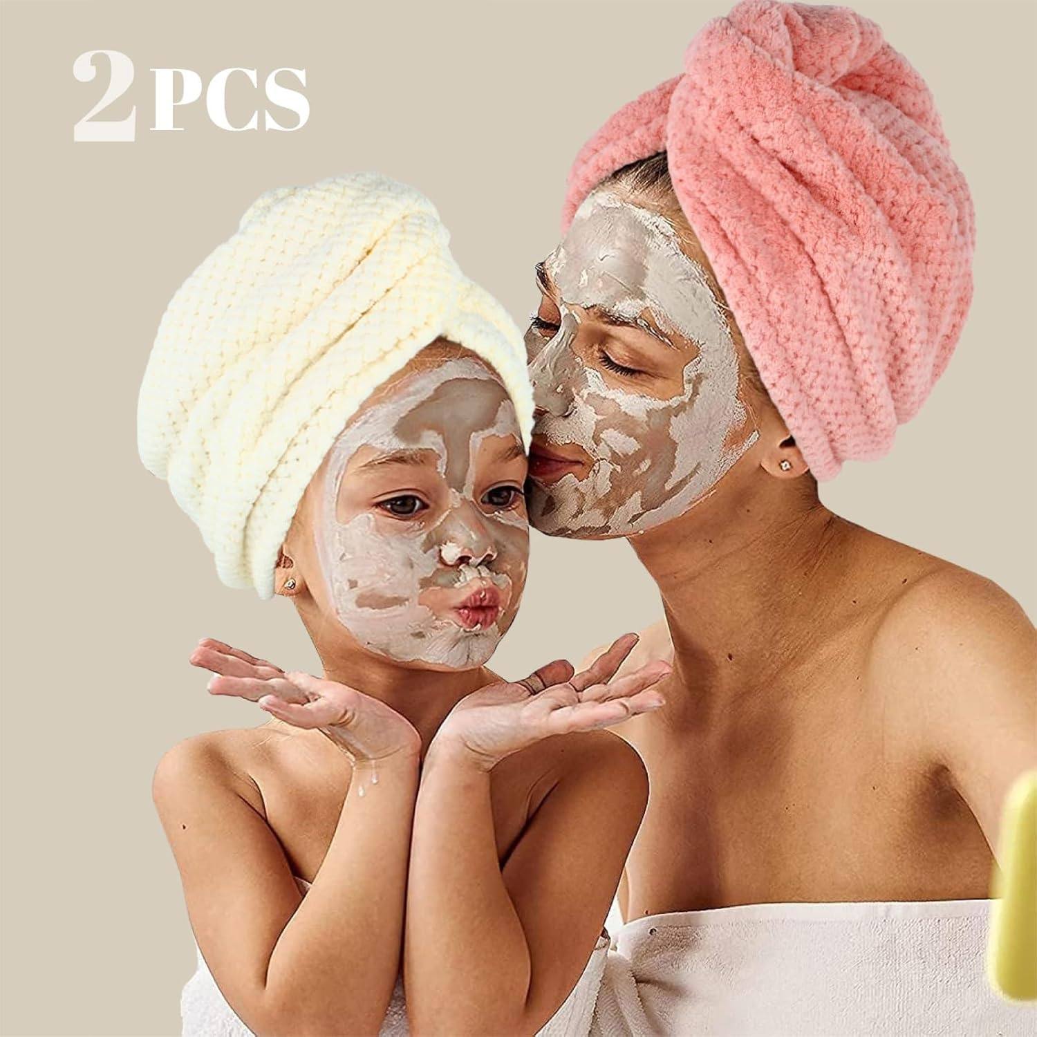 Super Absorbent Hair Towel Wrap for All Hair Long&Thick Hairs Turban Head Wrap with Pineapple Plaid Design Hair Towel Wrap for Women(Beige&Light Pink)