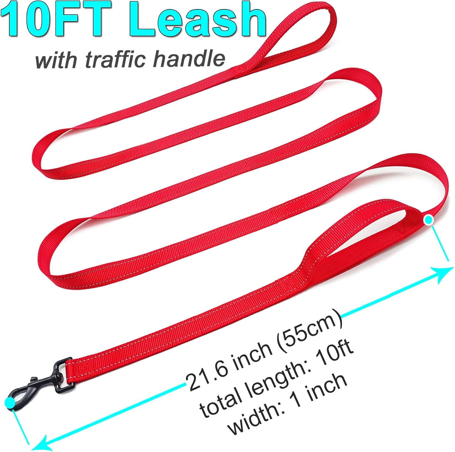 SEPXUFORE 10 FT Traffic Leash with 2 Handle Dog Leash Reflective, Easy Control Training Walking Nylon Two-Double Handle Dog Leash for Large Medium Dogs and Pullers image number 4