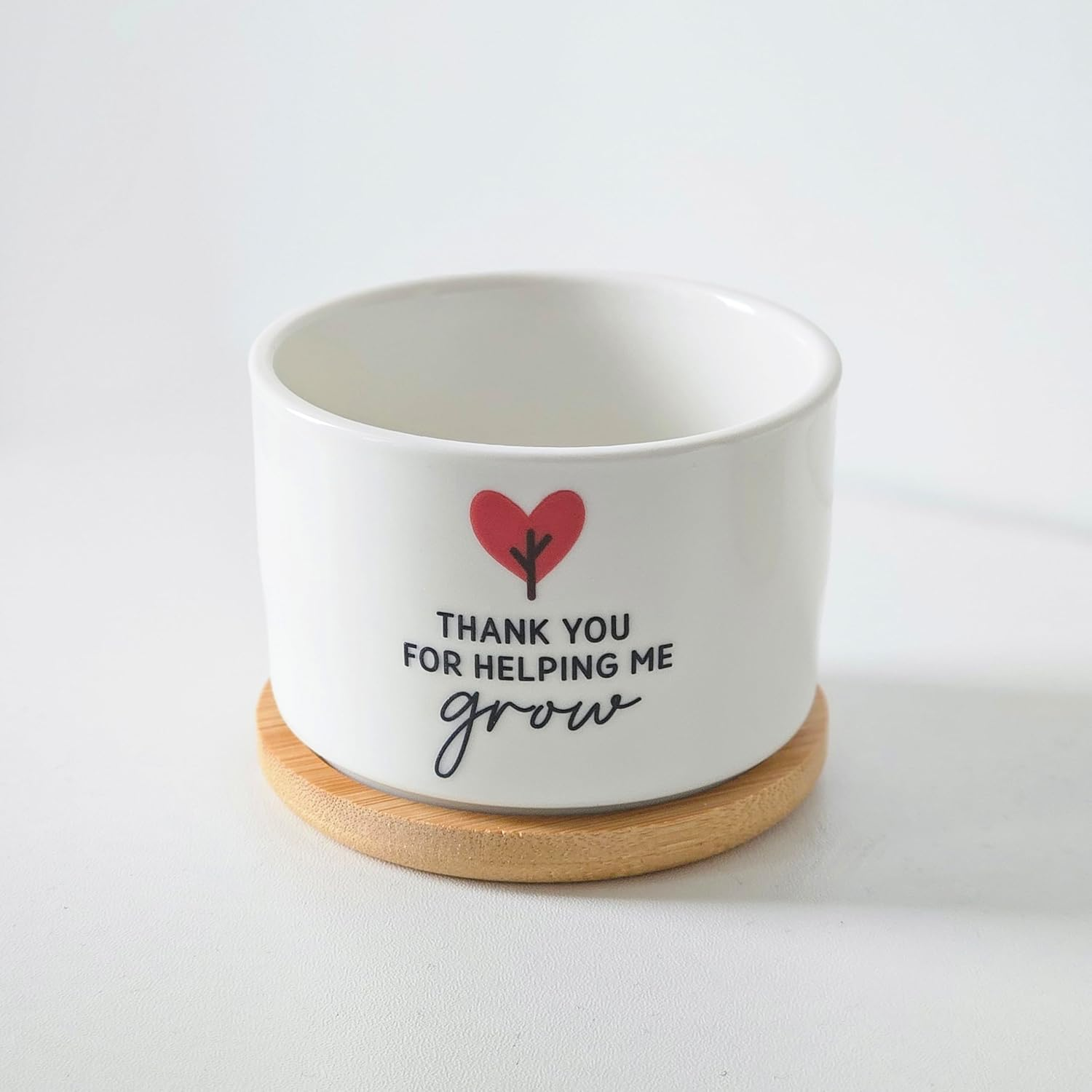 Ceramic Planter Pot with Bamboo Saucer, Thank You for Helping Me Grow Heart Design, Ideal for Succulents, Cacti, and Mini Plants, Teacher Gift image number 6