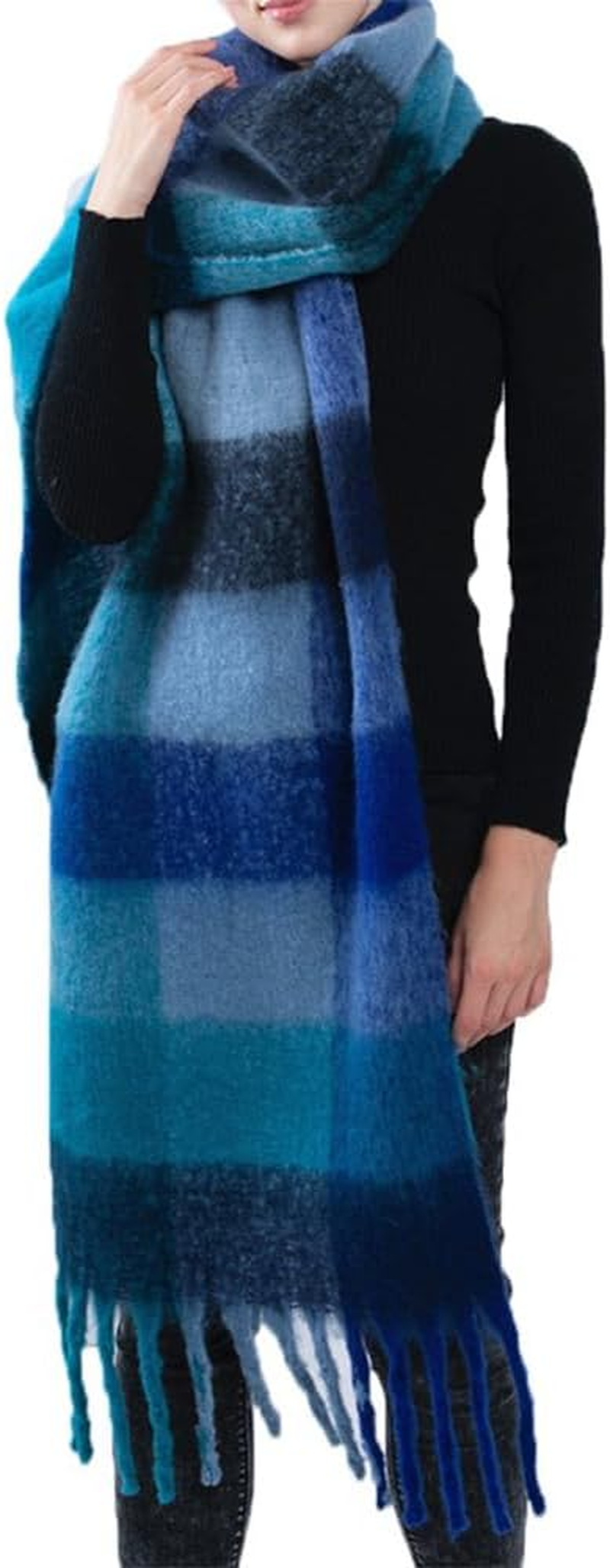 WYNAKESHU Women Scarf Winter Big Colorful Checked Thick Warm Wrap Scarves Casual Tassel Blanket Scarf Stylish Plaid Design