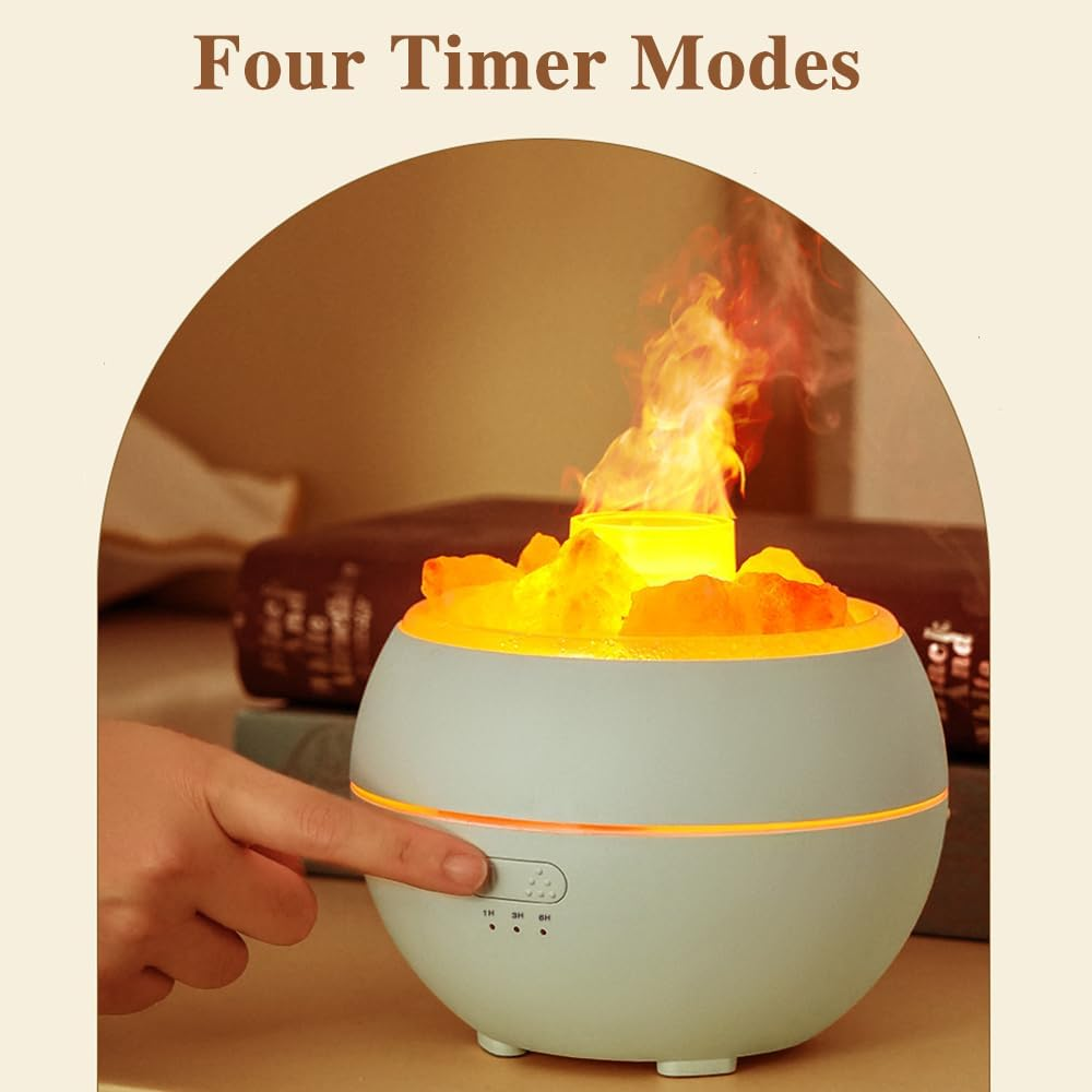 5-In-1 Essential Oil Diffuser & Crystal Himalayan Salt Lamp & Aromatherapy Humidifier & Night Light & Home Decor, Ultrasonic Diffuser with Flame Lighting& Salt Stones& Timer, Safety Auto Shut-Off image number 4