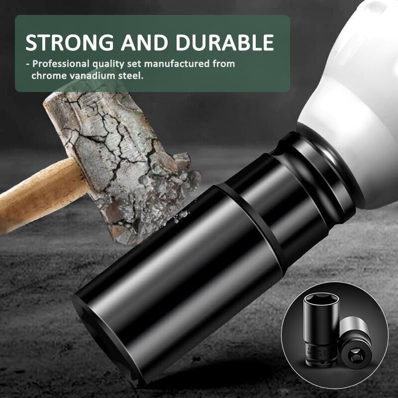 Leona Co 10Pcs 3/4-Inch Drive Deep Impact Socket Tool Set 80Mm Length Tool Set 22,24,27,30,32,33,34,36,38,41Mm image number 5