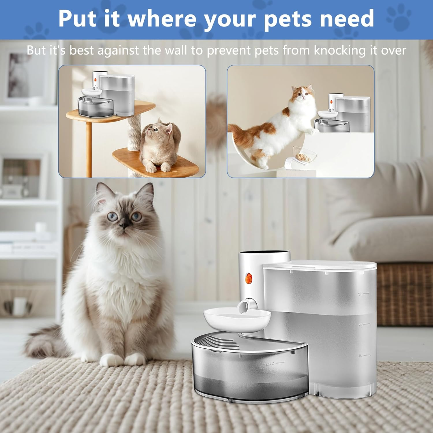 Oiuyamn Smart Pet Water Fountain - 3L Capacity, Anti-Accidental Touch Mode, Clean and Separable Design, No Filter Needed, Perfect for Dogs and Cats (White)，Always Fresh Water image number 4