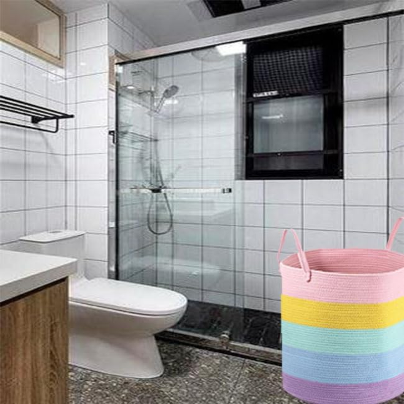 Limcryspp Cotton Rope Woven Laundry Basket - Large-Capacity Clothing and Toy Storage Basket | Room Organization Basket, Suitable for Storing Pillows and Blankets in the Living Room image number 1