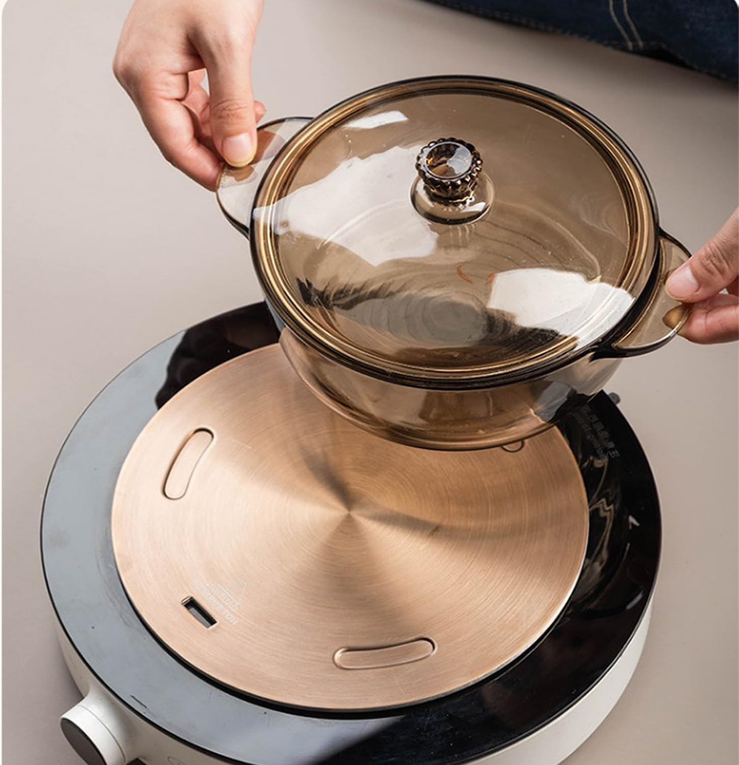 Heat Diffuser Plate, Grouarty Stainless Steel Cooking Induction Adapter Simmer Plate for Electric Gas Glass Cooktop Hob Ring, Induction Cooktop Converter Plate with Handle (7.9Inch) image number 1