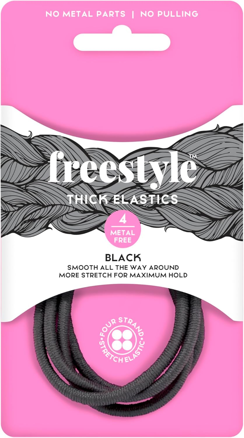 Freestyle Thick Metal Free Hair Tie, Black (4-Pieces)